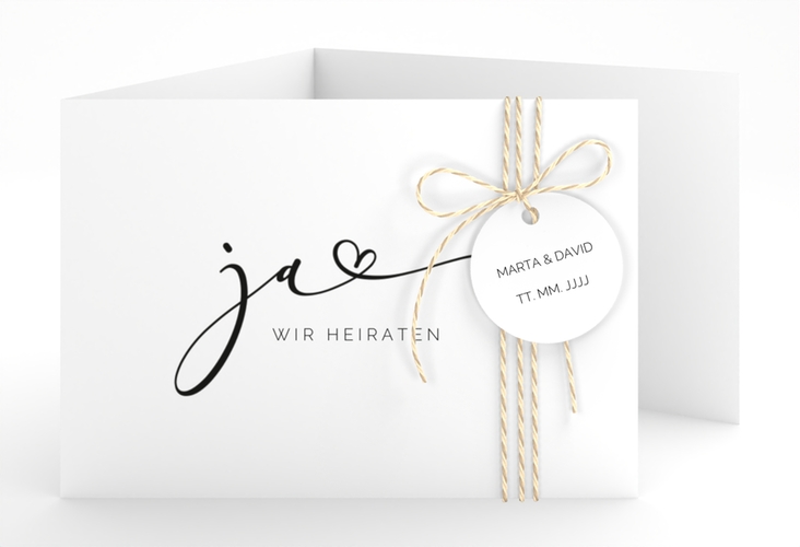 Hochzeitseinladung Jawort A6 Doppel-Klappkarte weiss hochglanz modern minimalistisch mit veredelter Aufschrift