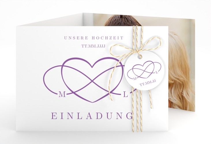 Hochzeitseinladung Infinity A6 Doppel-Klappkarte lila