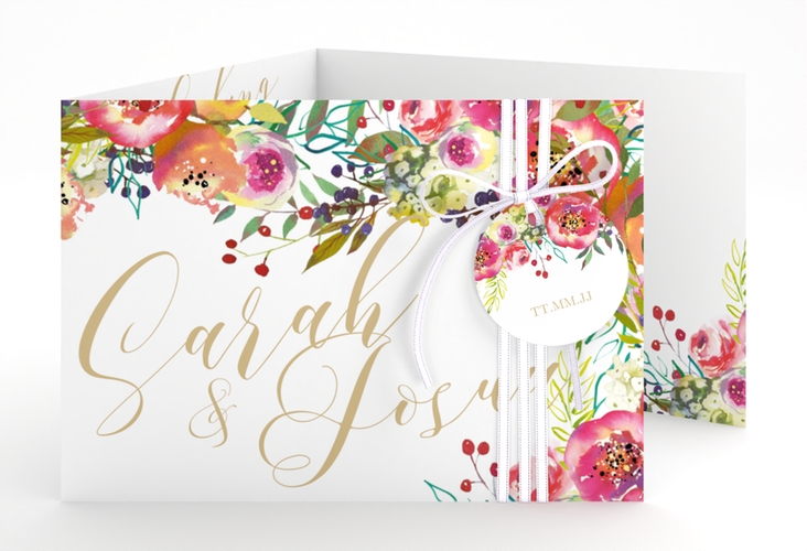 Hochzeitseinladung Flowerbomb A6 Doppel-Klappkarte weiss