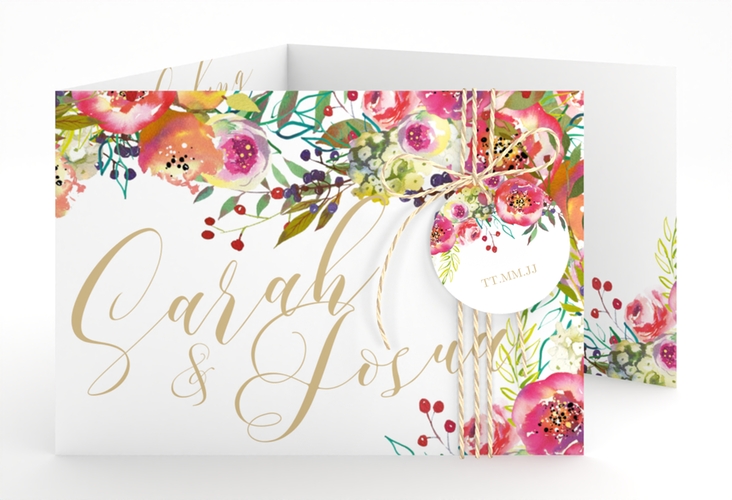 Hochzeitseinladung Flowerbomb A6 Doppel-Klappkarte weiss
