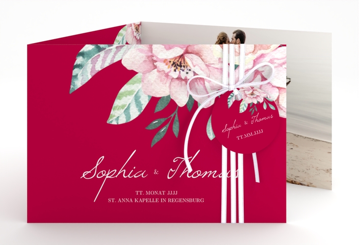 Hochzeitseinladung Blooming A6 Doppel-Klappkarte rot
