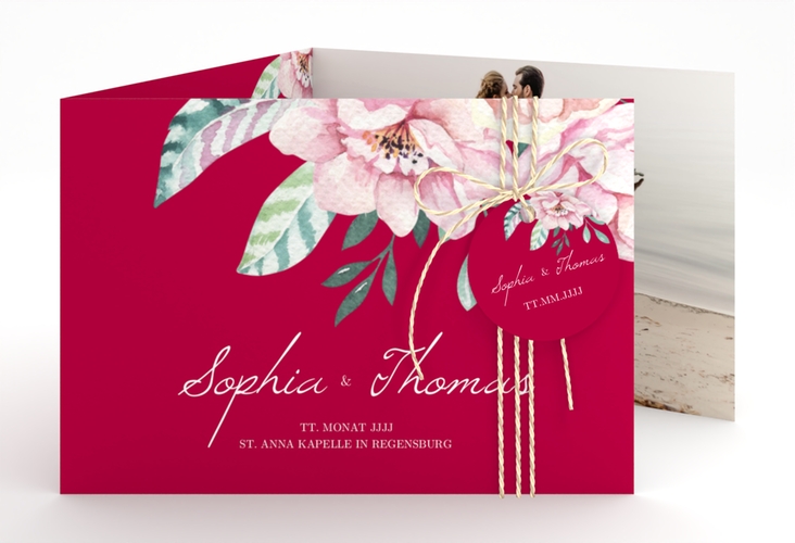 Hochzeitseinladung Blooming A6 Doppel-Klappkarte rot