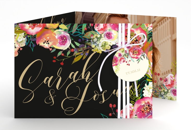Hochzeitseinladung Flowerbomb A6 Doppel-Klappkarte