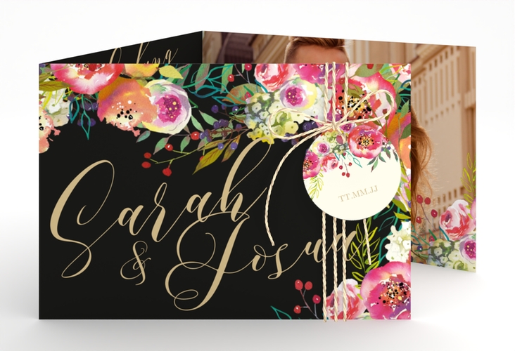 Hochzeitseinladung Flowerbomb A6 Doppel-Klappkarte
