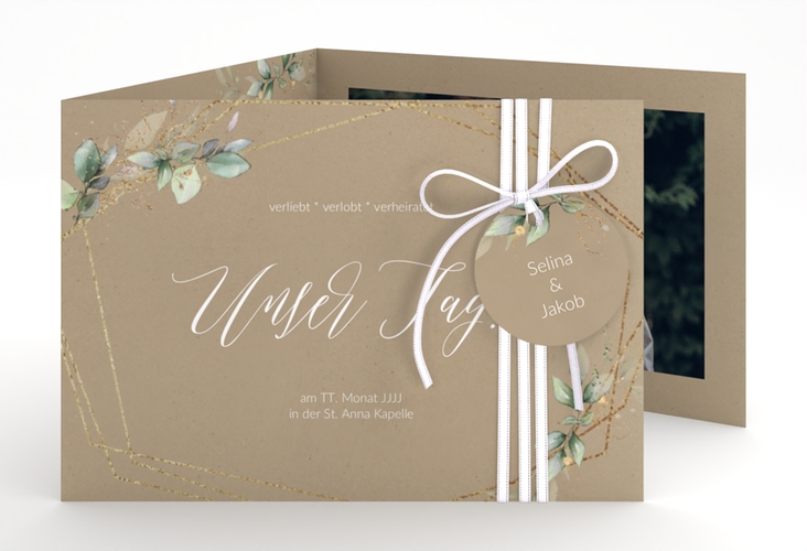 Hochzeitseinladung Greenish A6 Doppel-Klappkarte Kraftpapier hochglanz