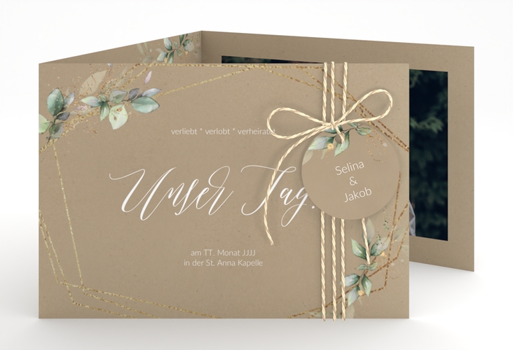 Hochzeitseinladung Greenish A6 Doppel-Klappkarte Kraftpapier hochglanz