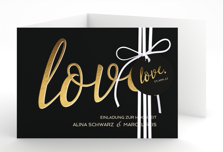 Hochzeitseinladung Glam A6 Doppel-Klappkarte schwarz hochglanz