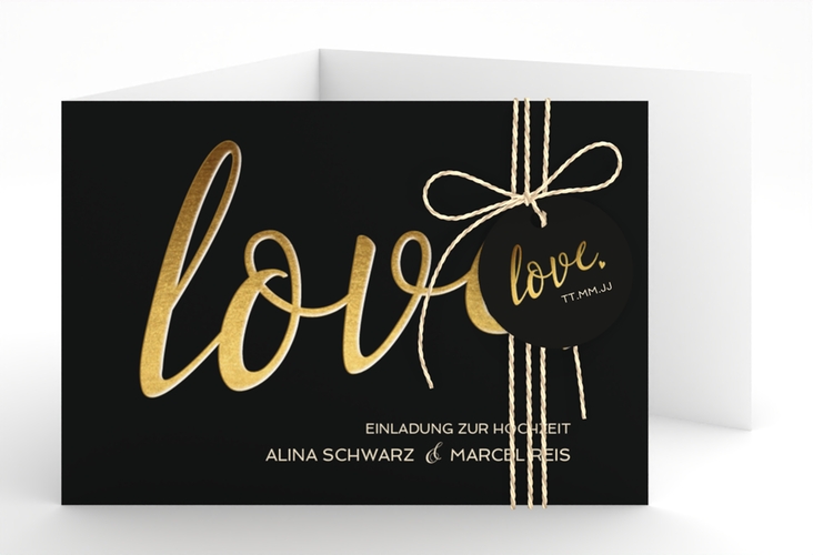 Hochzeitseinladung Glam A6 Doppel-Klappkarte schwarz hochglanz