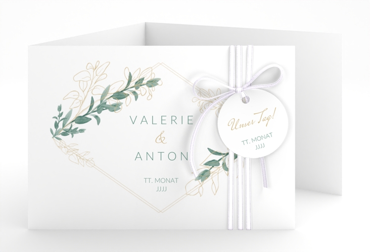 Hochzeitseinladung Verde A6 Doppel-Klappkarte weiss