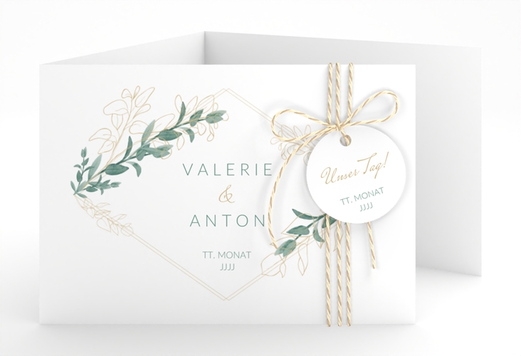 Hochzeitseinladung Verde A6 Doppel-Klappkarte weiss