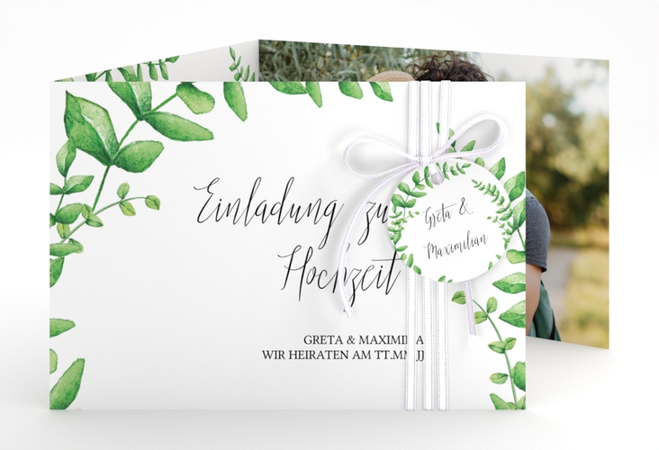 Hochzeitseinladung Botanic A6 Doppel-Klappkarte weiss