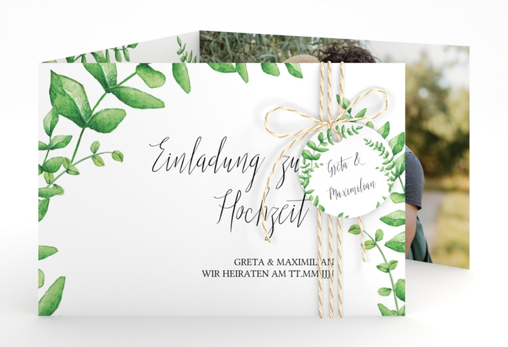 Hochzeitseinladung Botanic A6 Doppel-Klappkarte weiss