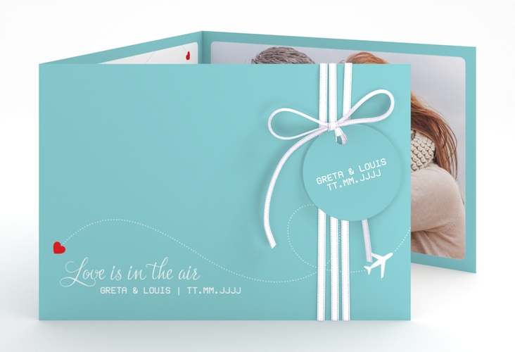 Hochzeitseinladung Weddingpass A6 Doppel-Klappkarte blau