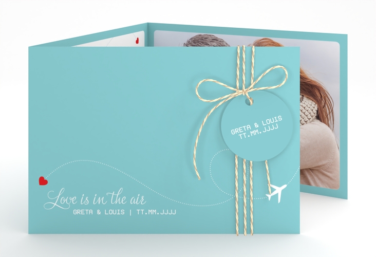 Hochzeitseinladung Weddingpass A6 Doppel-Klappkarte blau