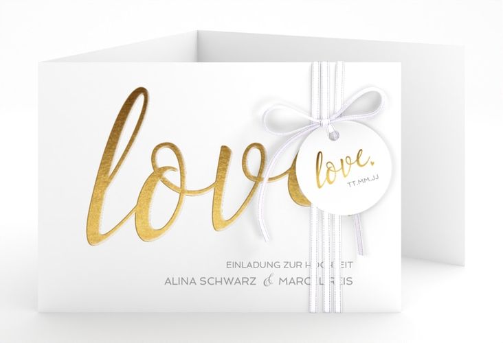 Hochzeitseinladung Glam A6 Doppel-Klappkarte weiss hochglanz