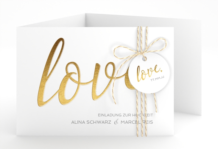Hochzeitseinladung Glam A6 Doppel-Klappkarte weiss hochglanz