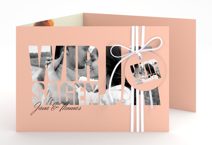 Hochzeitseinladung Letters A6 Doppel-Klappkarte apricot