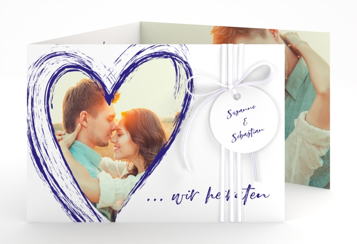 Hochzeitseinladung Liebe A6 Doppel-Klappkarte blau hochglanz