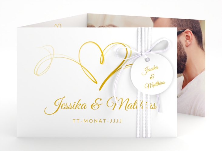 Hochzeitseinladung Envie A6 Doppel-Klappkarte gold hochglanz