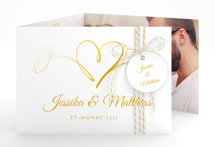 Hochzeitseinladung Envie A6 Doppel-Klappkarte gold hochglanz