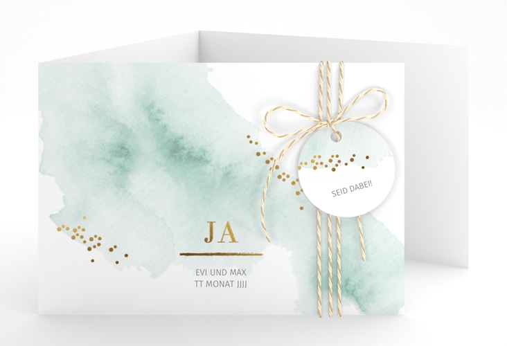 Hochzeitseinladung Pastell A6 Doppel-Klappkarte mint