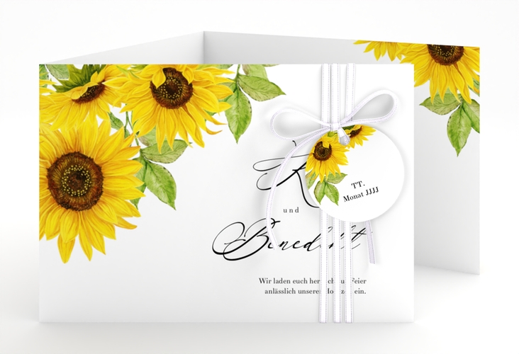 Hochzeitseinladung Sonnenblume A6 Doppel-Klappkarte weiss