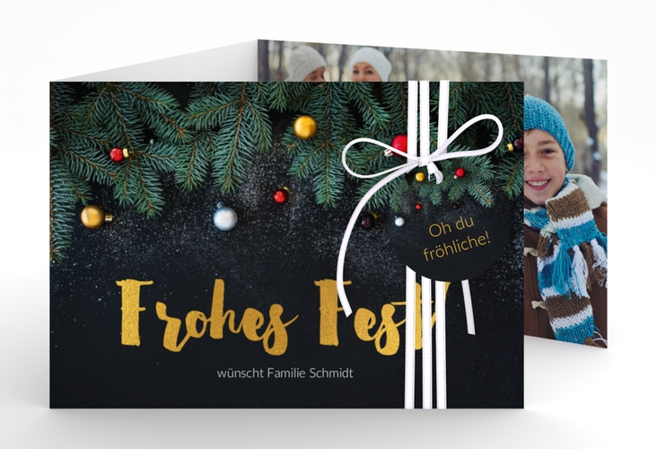 Weihnachtskarte Weihnachtszauber A6 Doppel-Klappkarte schwarz