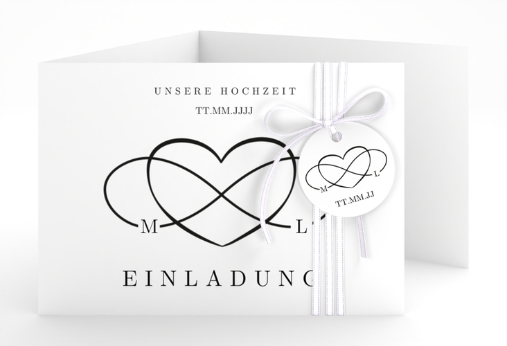 Hochzeitseinladung Infinity A6 Doppel-Klappkarte schwarz