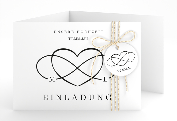 Hochzeitseinladung Infinity A6 Doppel-Klappkarte schwarz