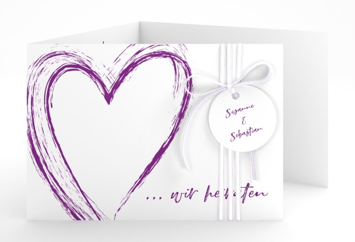 Hochzeitseinladung Liebe A6 Doppel-Klappkarte lila hochglanz