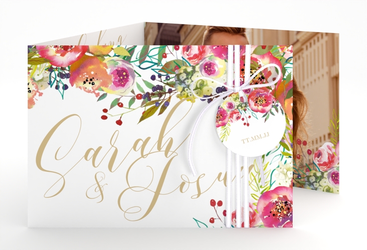 Hochzeitseinladung Flowerbomb A6 Doppel-Klappkarte weiss