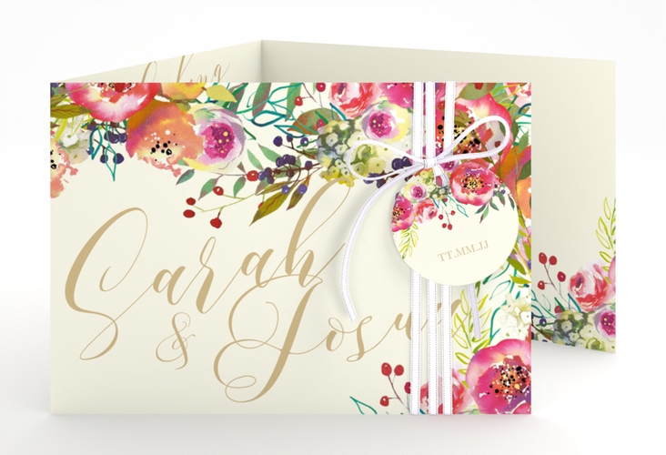 Hochzeitseinladung Flowerbomb A6 Doppel-Klappkarte beige