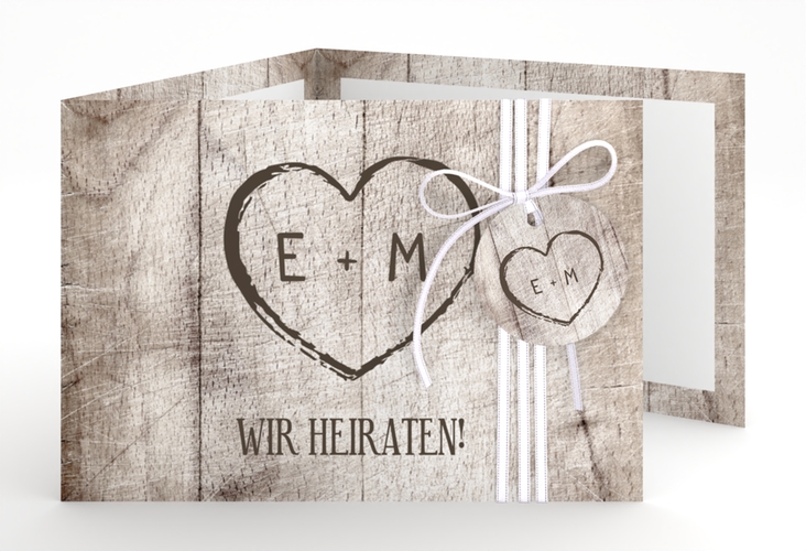 Hochzeitseinladung Wood A6 Doppel-Klappkarte weiss hochglanz