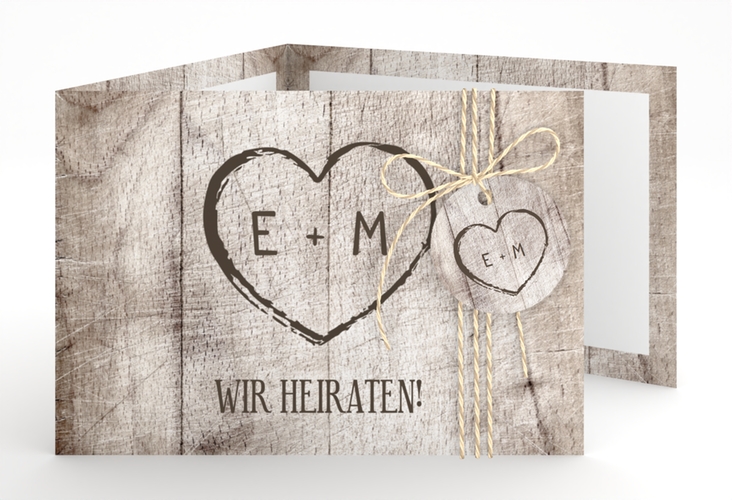 Hochzeitseinladung Wood A6 Doppel-Klappkarte weiss hochglanz