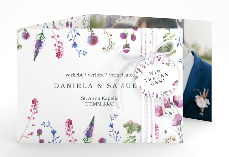 Hochzeitseinladung Wildblumen A6 Doppel-Klappkarte
