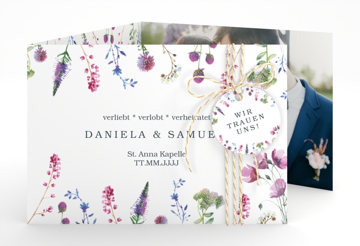 Hochzeitseinladung Wildblumen A6 Doppel-Klappkarte