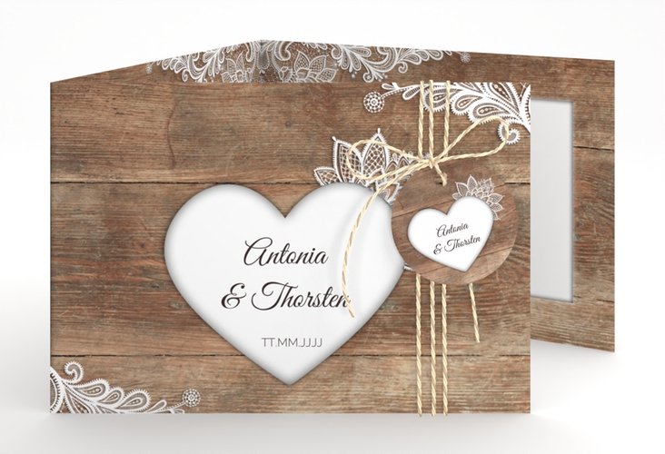 Hochzeitseinladung Spitze A6 Doppel-Klappkarte braun