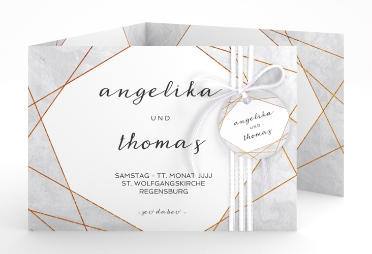 Hochzeitseinladung Asymmetry A6 Doppel-Klappkarte grau hochglanz