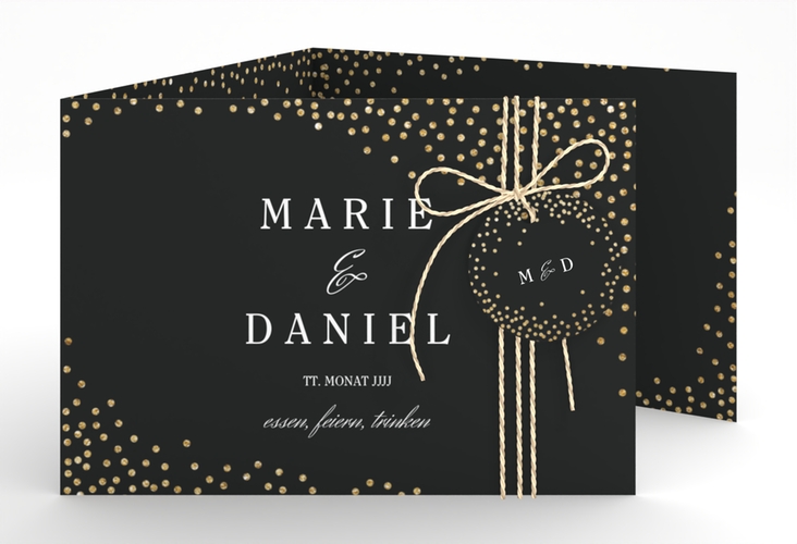 Hochzeitseinladung Glitter A6 Doppel-Klappkarte schwarz
