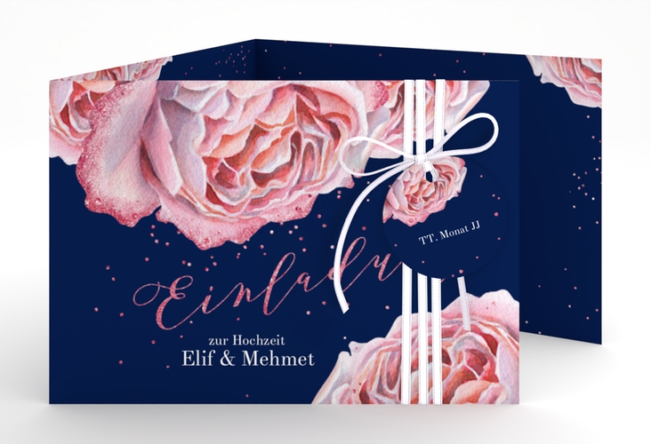 Hochzeitseinladung Cherie A6 Doppel-Klappkarte rosa