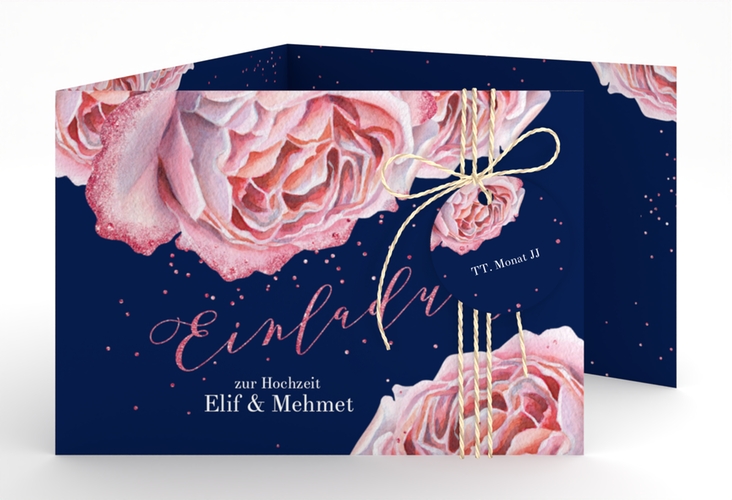 Hochzeitseinladung Cherie A6 Doppel-Klappkarte rosa