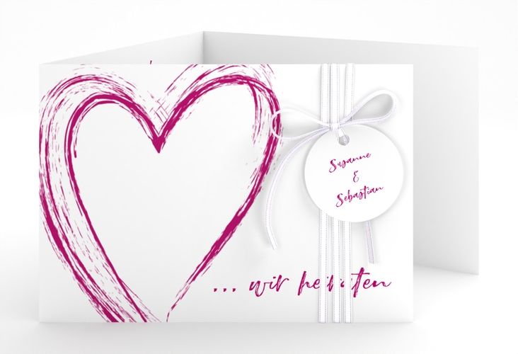 Hochzeitseinladung Liebe A6 Doppel-Klappkarte pink hochglanz