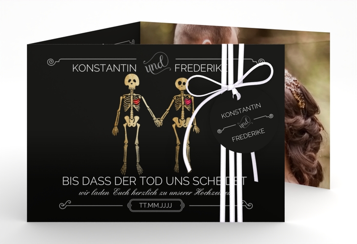 Hochzeitseinladung Bones A6 Doppel-Klappkarte schwarz hochglanz