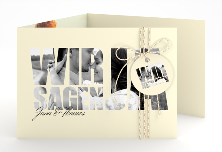 Hochzeitseinladung Letters A6 Doppel-Klappkarte beige