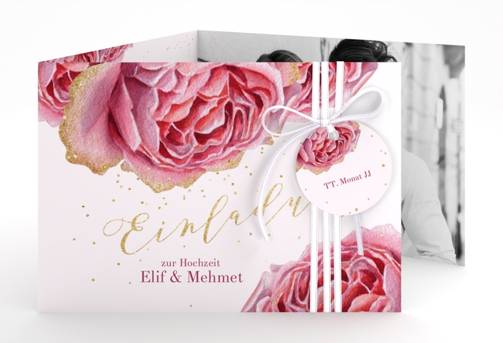Hochzeitseinladung Cherie A6 Doppel-Klappkarte gold