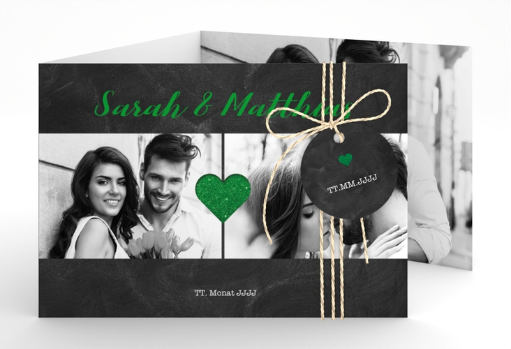 Hochzeitseinladung Sparkly A6 Doppel-Klappkarte gruen hochglanz