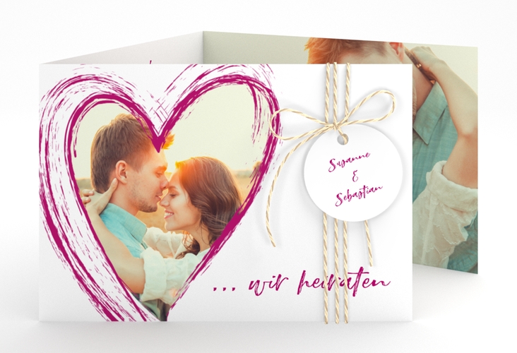 Hochzeitseinladung Liebe A6 Doppel-Klappkarte pink