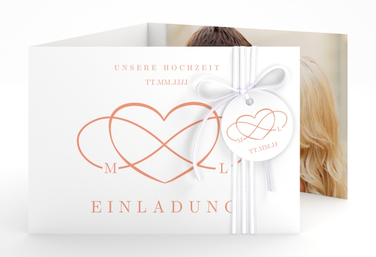 Hochzeitseinladung Infinity A6 Doppel-Klappkarte apricot