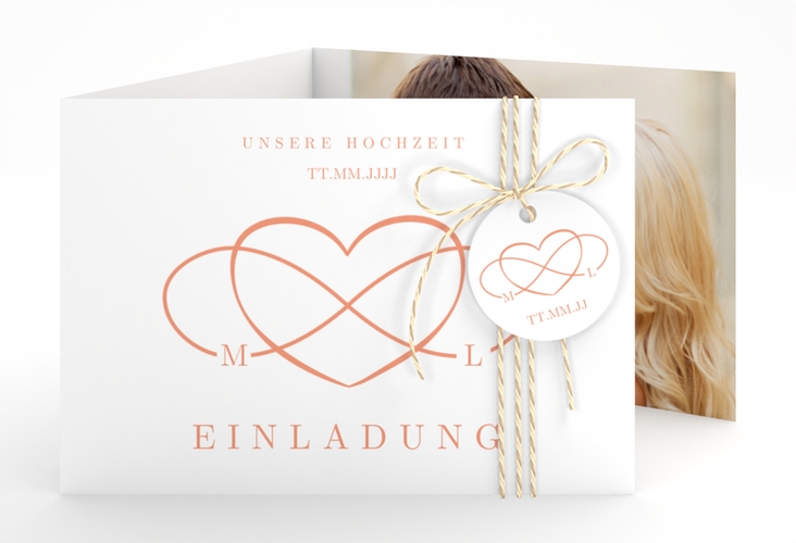 Hochzeitseinladung Infinity A6 Doppel-Klappkarte apricot