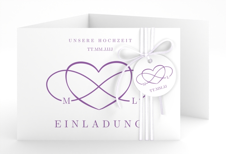 Hochzeitseinladung Infinity A6 Doppel-Klappkarte lila hochglanz